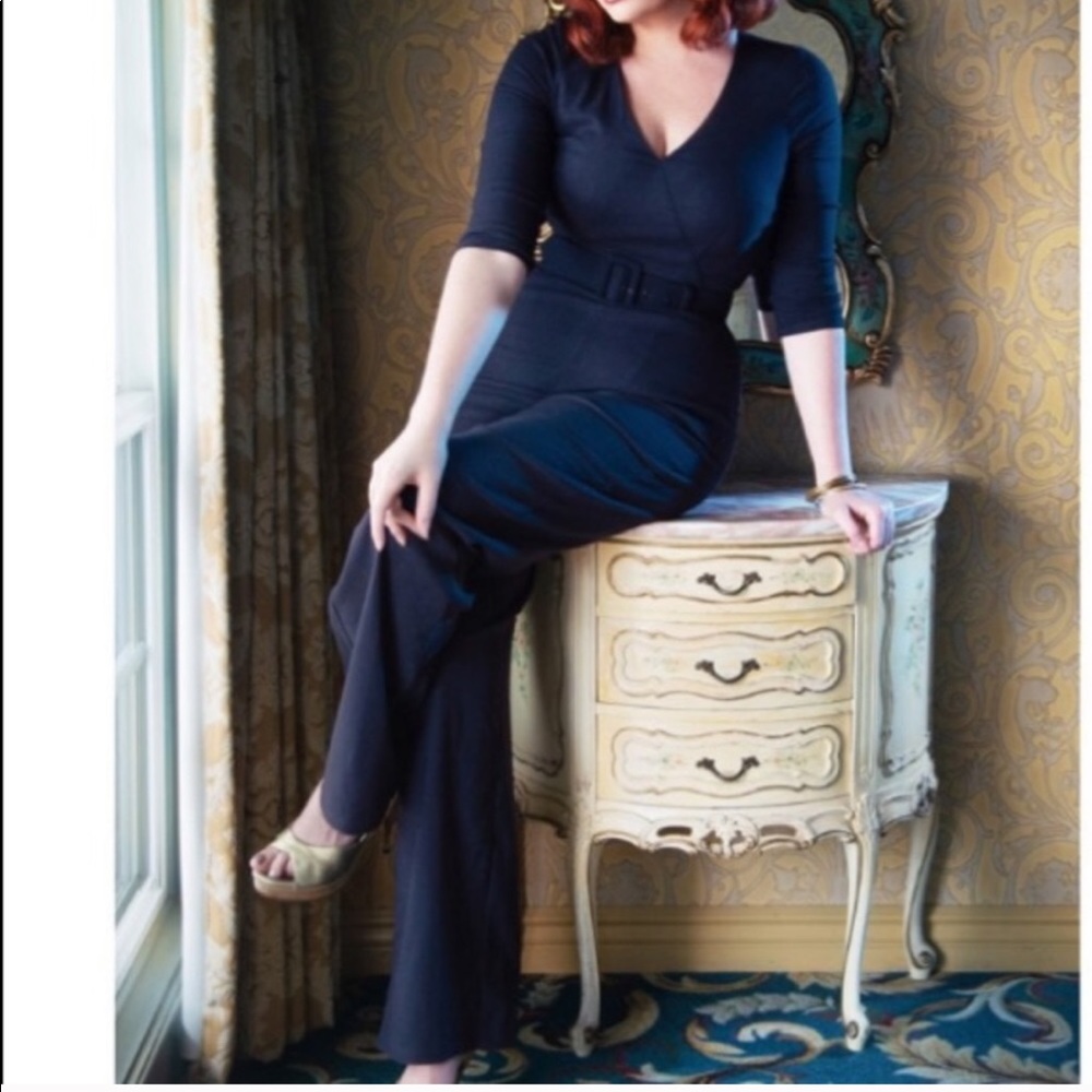 Collectif x Top Shop Retro Navy Wide-leg Jumpsuit